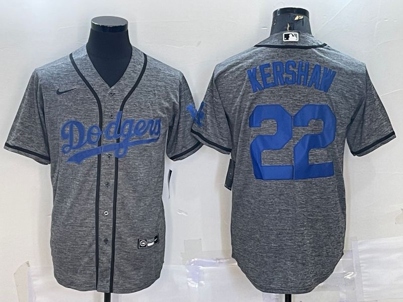 Men Los Angeles Dodgers 22 Kershaw Grey hemp ash 2022 Nike MLB Jerseys